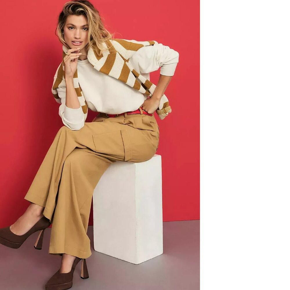 By Anthropologie Avec Les Filles Pleated Cargo Trousers size 8 khaki new - Picture 1 of 7